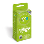 EXS Comfy Fit Ribbed and Dotted Condoms 12 Pack|Front View|"condom design-front view"|
