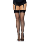 Leg Avenue Sheer Stockings Black UK 6 to 12|Side View|"black sheer stockings - side view"