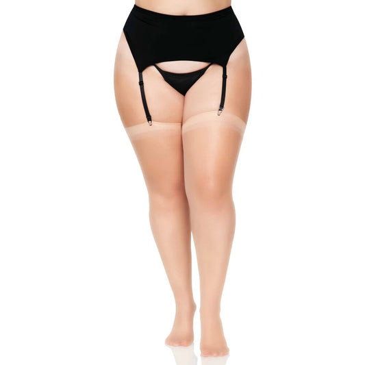 Leg Avenue Plus Size Sheer Stockings Nude UK 14 to 18|Front View|"plus size nude stockings - front view"