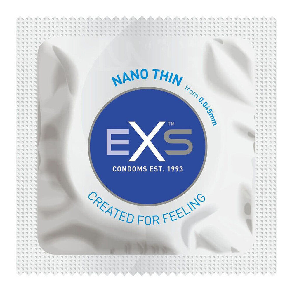 EXS Nano Thin Condoms 12 Pack|Side View|"pack features-side view"|