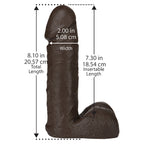 VacULock 8 Inch Realistic Dildo Attachment Black|Side View|"realistic detail - side view"