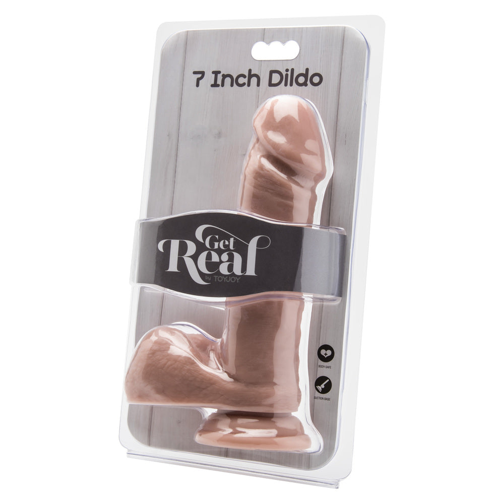ToyJoy Get Real 7 Inch Dong With Balls Flesh Pink|Side View|"texture detail - side view"