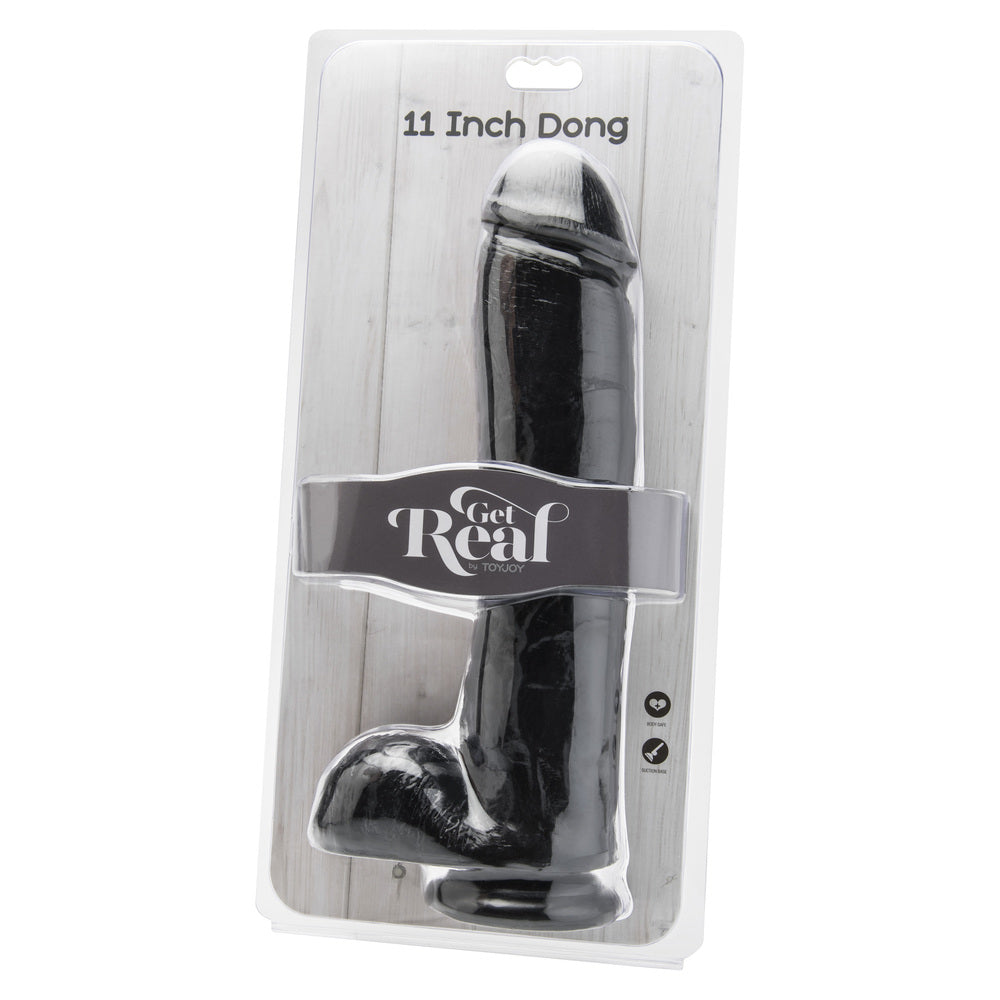 ToyJoy Get Real 11 Inch Dong With Balls Black|Side View|"texture detail - side view"