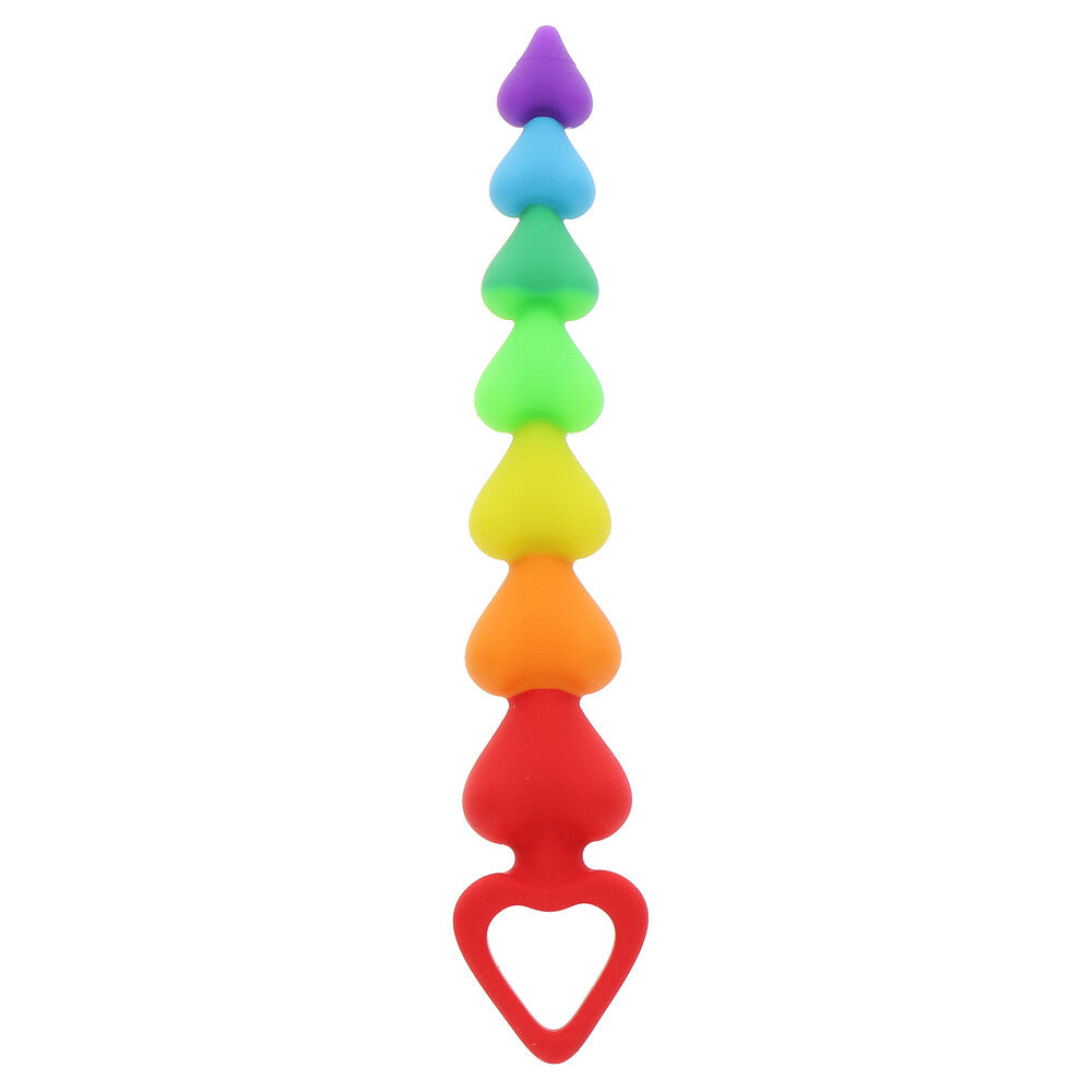 ToyJoy Rainbow Heart Anal Beads|Front View|"rainbow heart beads-front view"|