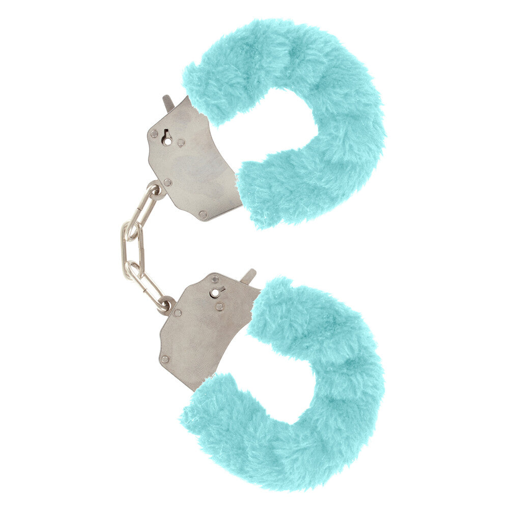 ToyJoy Furry Fun Wrist Cuffs Aqua|Front View|"furry cuffs-front view"|
