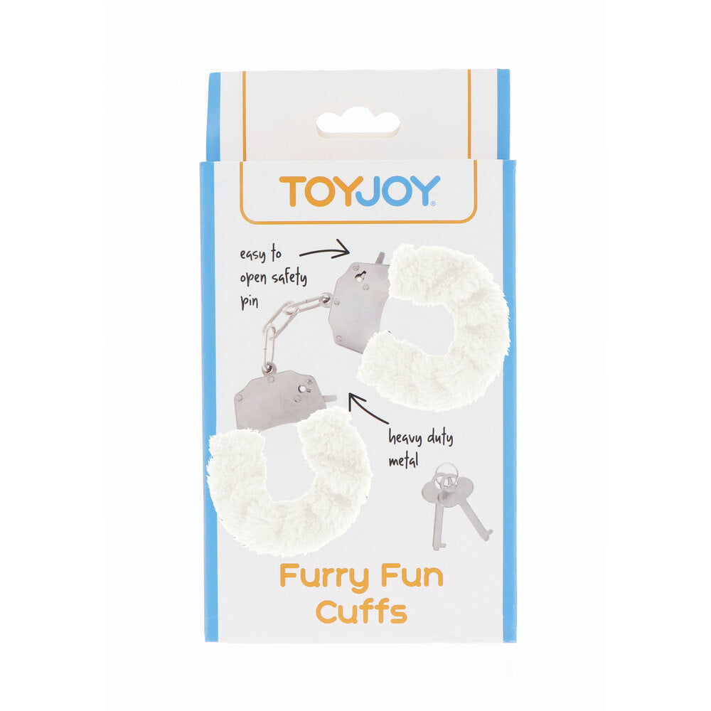 ToyJoy Furry Fun Wrist Cuffs White|Side View|"cuff details-side view"|