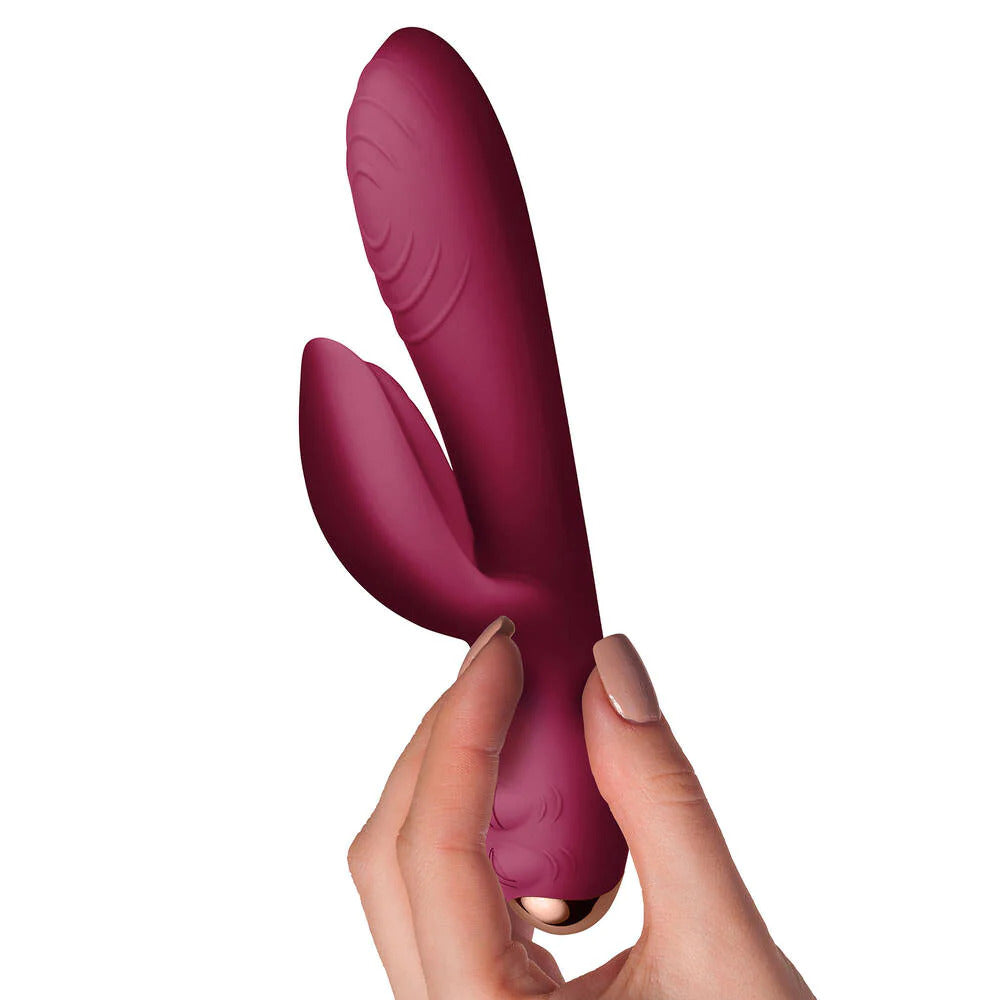 Rocks-Off-Everygirl-Burgundy-Rechargeable-Rabbit-Vibrator|Detail View|"control features-detail view"