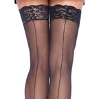 Leg Avenue Sheer Stockings With Backseam Black UK 6 to 12|Side View|"black backseam stockings - side view"