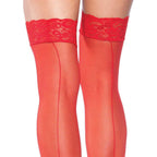 Leg Avenue Sheer Stockings With Backseam Red UK 6 to 12|Side View|"red backseam stockings - side view"