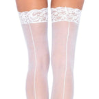 Leg Avenue Sheer Stockings With Backseam White UK 6 to 12|Side View|"white backseam stockings - side view"