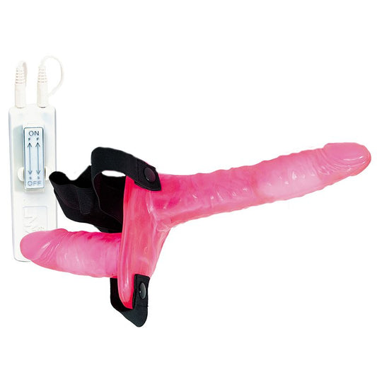 Joyride Pink Duo Double Penis Vibrating Dildo Strap On|Front View|"joyride design - front view"