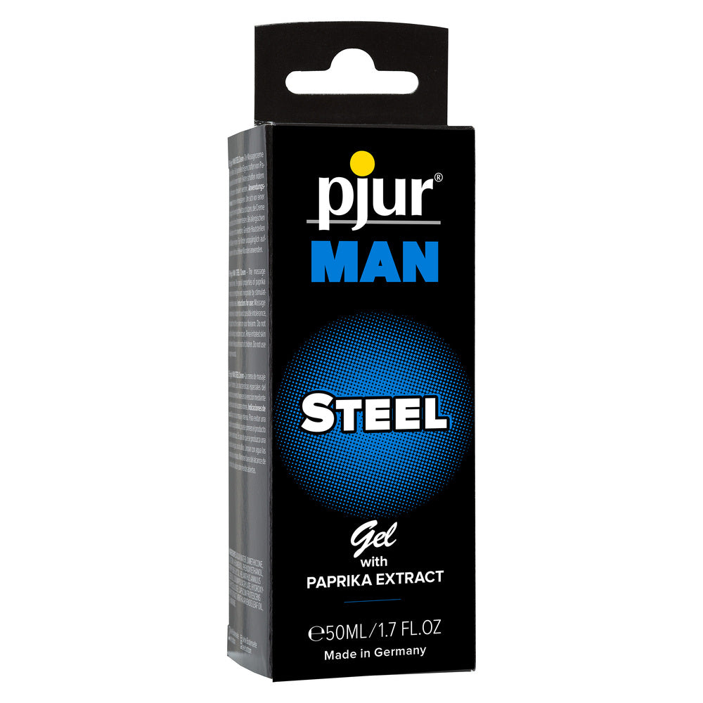 Pjur Man Steel Gel With Paprika Extract Lubricant 50ml|Side View|"bottle detail-side view adult toys direct"|