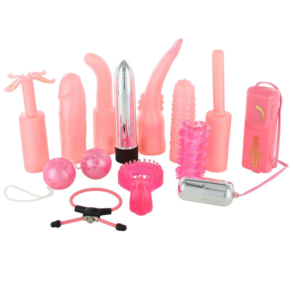 Dirty Dozen Sex Toy Kit Pink|Front View|"pink pleasure kit set - front view"