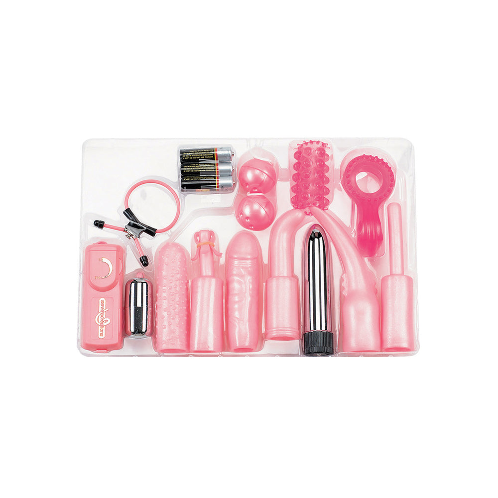 Dirty Dozen Sex Toy Kit Pink|Side View|"pink pleasure kit set - side view"