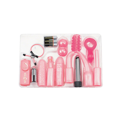 Dirty Dozen Sex Toy Kit Pink|Side View|"pink pleasure kit set - side view"