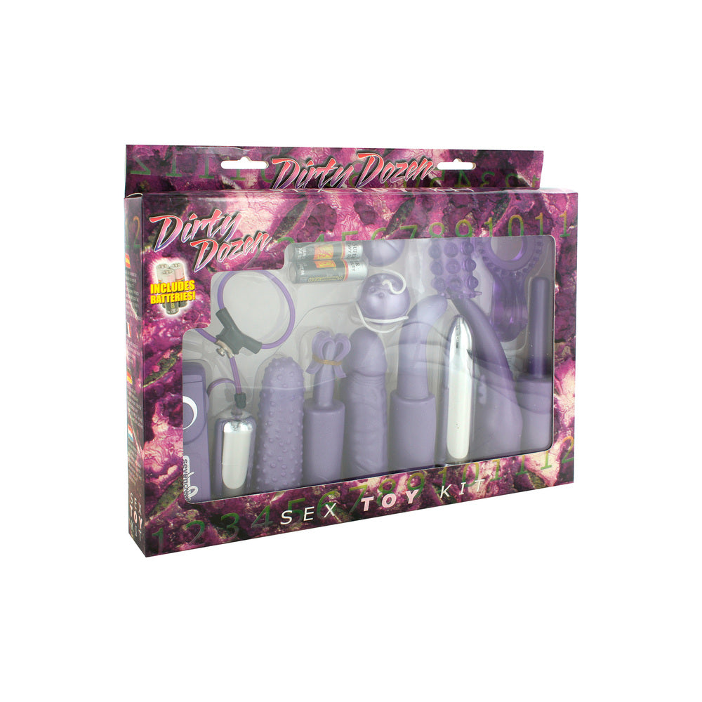 Dirty Dozen Sex Toy Kit Purple|Side View|"purple pleasure kit set - side view"