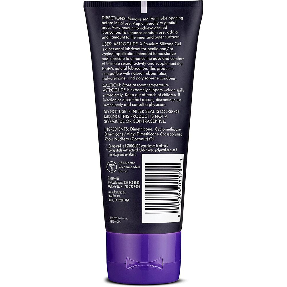 Astroglide X Premium Silicone Gel 3oz|Side View|"bottle detail-side view adult toys direct"|