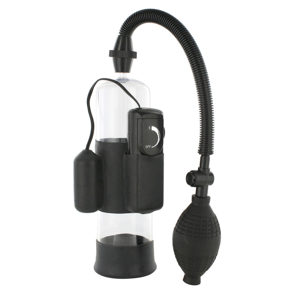 Power Pump Vibrating Penis Pump|Front View|"Vibrating enhancement pump with pressure control - front view"
