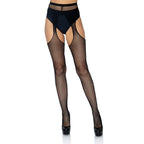 Leg Avenue Fishnet Suspender Pantyhose Black UK 6 to 12|Front View|"black suspender pantyhose - front view"