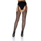 Leg Avenue Fishnet Suspender Pantyhose Black UK 6 to 12|Side View|"black suspender pantyhose - side view"