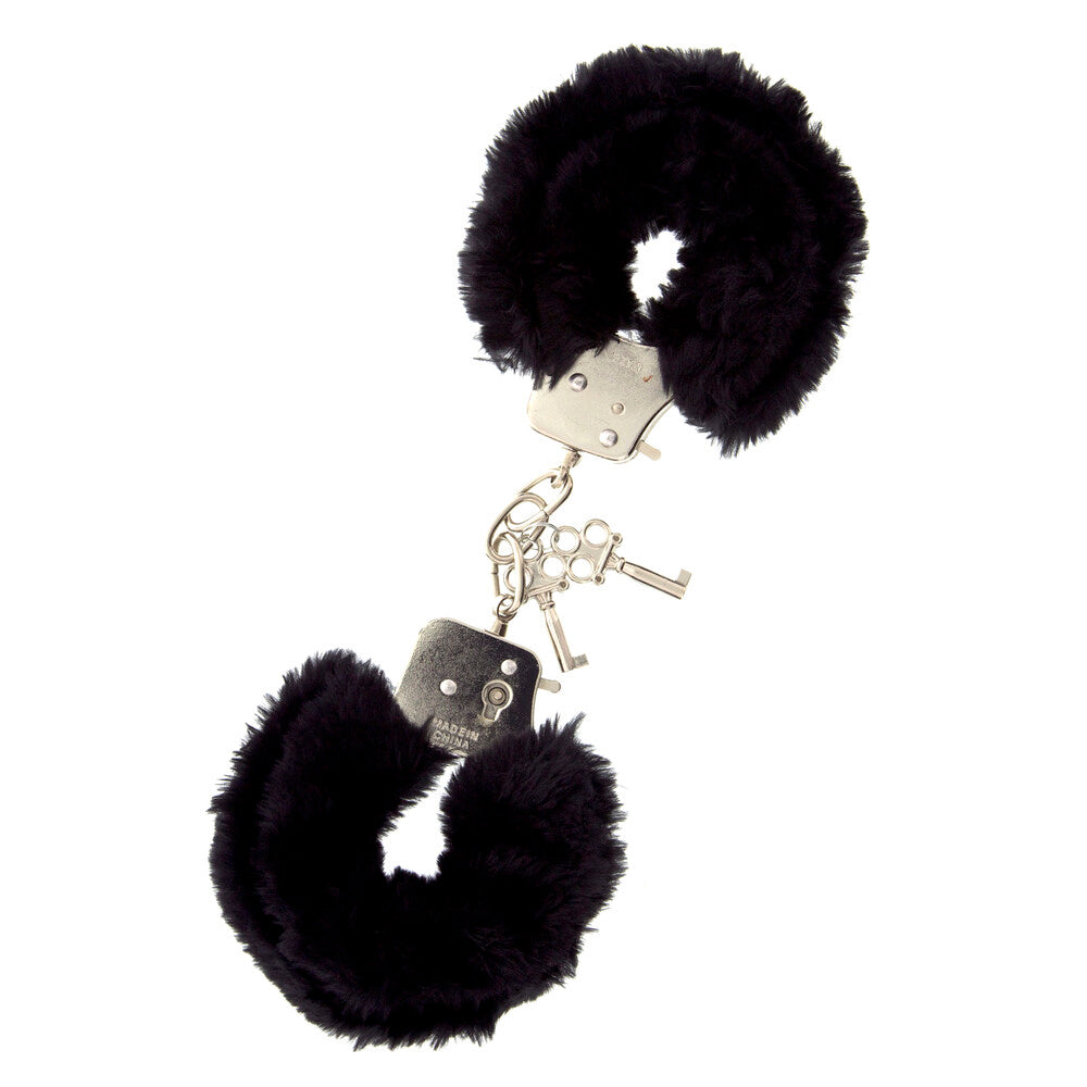 Furry Metal Handcuffs Black|Front View|"furry cuffs-front view"|