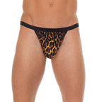 Mens Black GString With Leopard Print Pouch|Front View|"leopard design-front view"|