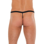 Mens Black GString With Pink Pouch|Side View|"pouch features-side view"|