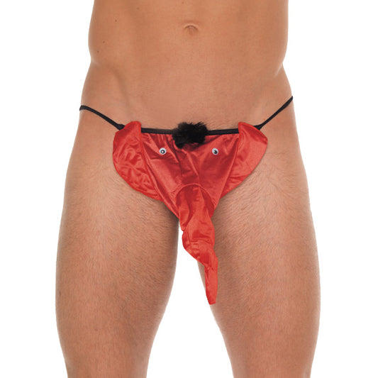 Mens Black GString With Red Elephant Animal Pouch