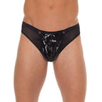 Mens Black GString With PVC Pouch|Front View|"pvc design-front view"|