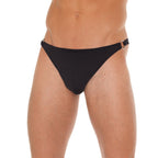 Mens Black GString With Metal Hoop Connectors|Front View|"metal design-front view"|
