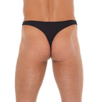 Mens Black GString With Metal Hoop Connectors|Side View|"hoop features-side view"|