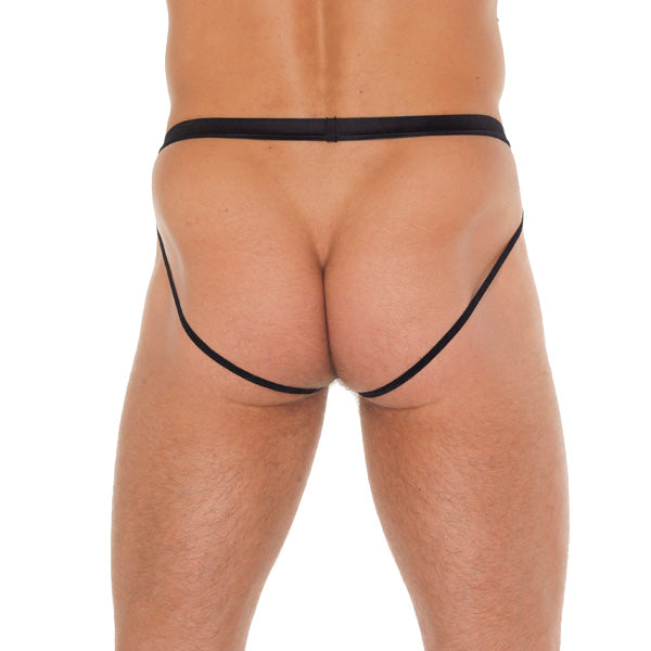 Mens Black Pouch With Jockstraps|Side View|"jock features-side view"|
