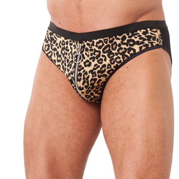 Mens Animal Print Briefs With Zipper|Front View|"print design-front view"|