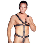 Zado Mens Leather Adjustable Harness With Cock Ring|Front View|"leather harness cock ring combo-front view adult toys direct"|