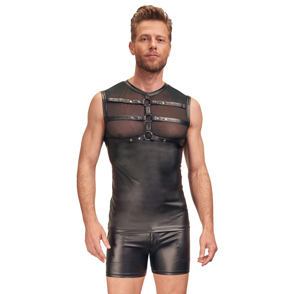 NEK Matte Look Shirt With Chest Harness Black|Front View|"harness design-front view"|