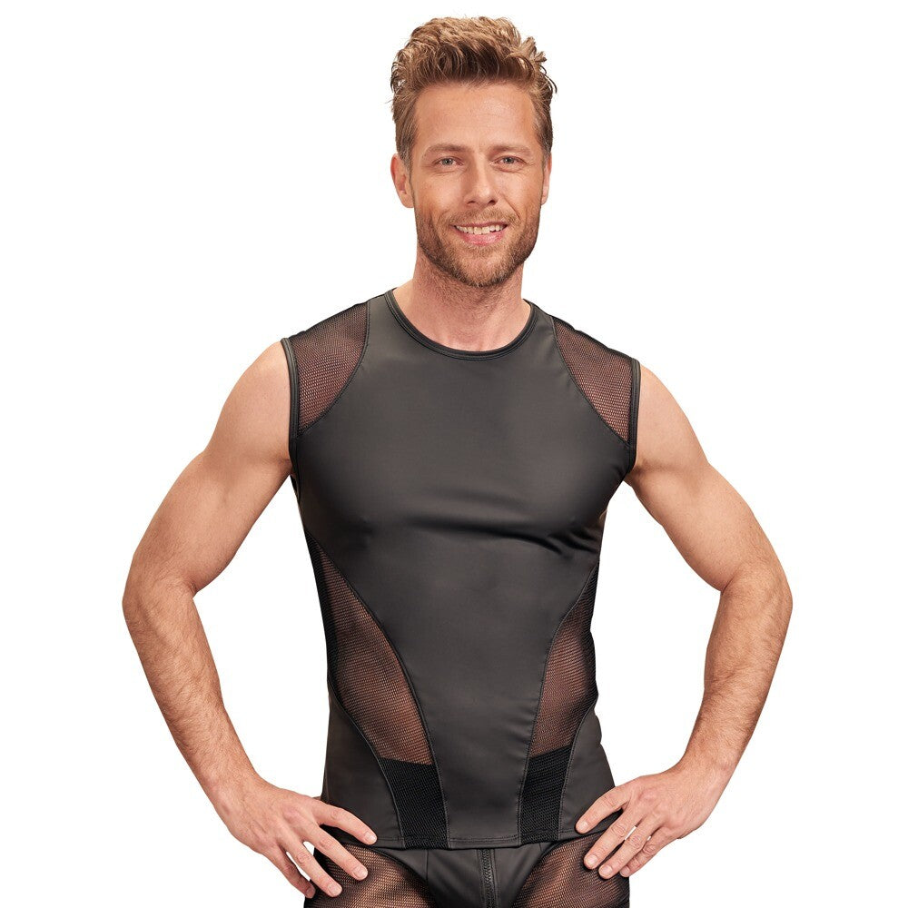 NEK Matte Look Sleeveless Shirt Black|Front View|"matte design-front view"|
