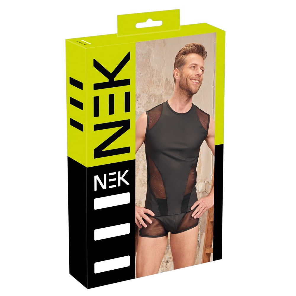 NEK Matte Look Sleeveless Shirt Black|Set View|"complete shirt set-set view"|