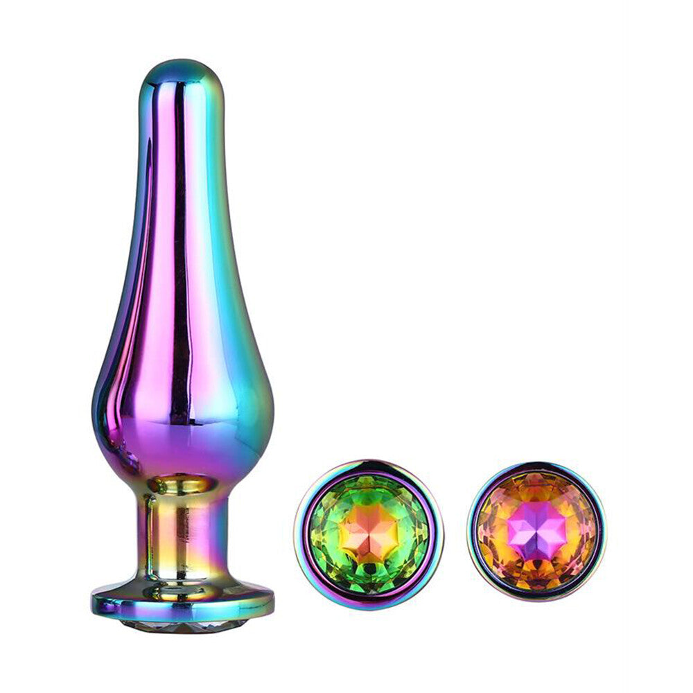 Gleaming Butt Plug Set Multicoloured|Side View|"colorful plug set features-side view"|