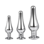 Gleaming Butt Plug Set Silver|Front View|"silver anal plug collection-front view"|