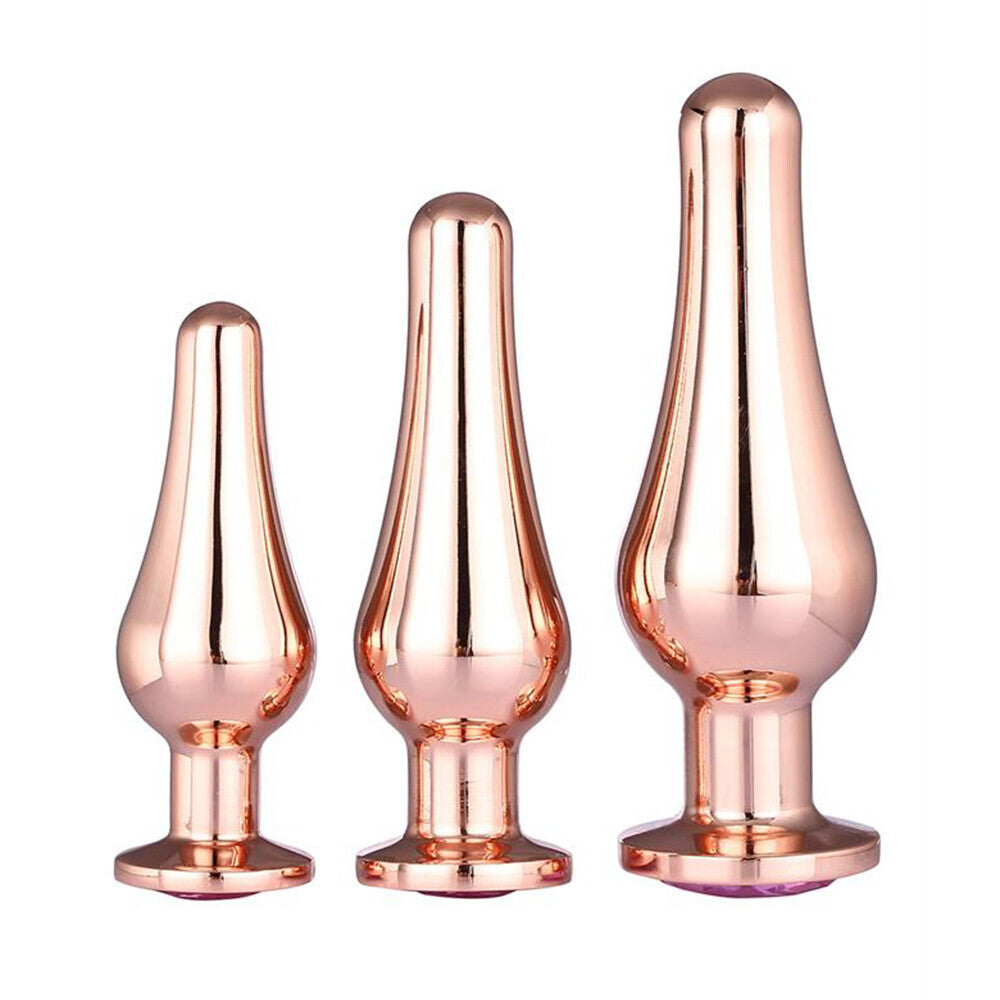 Gleaming Butt Plug Set Rose Gold|Front View|"rose gold anal plug collection-front view"|