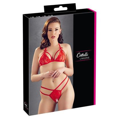 Cottelli Lace Set Red|Detail View|"red lace lingerie set - detail view"