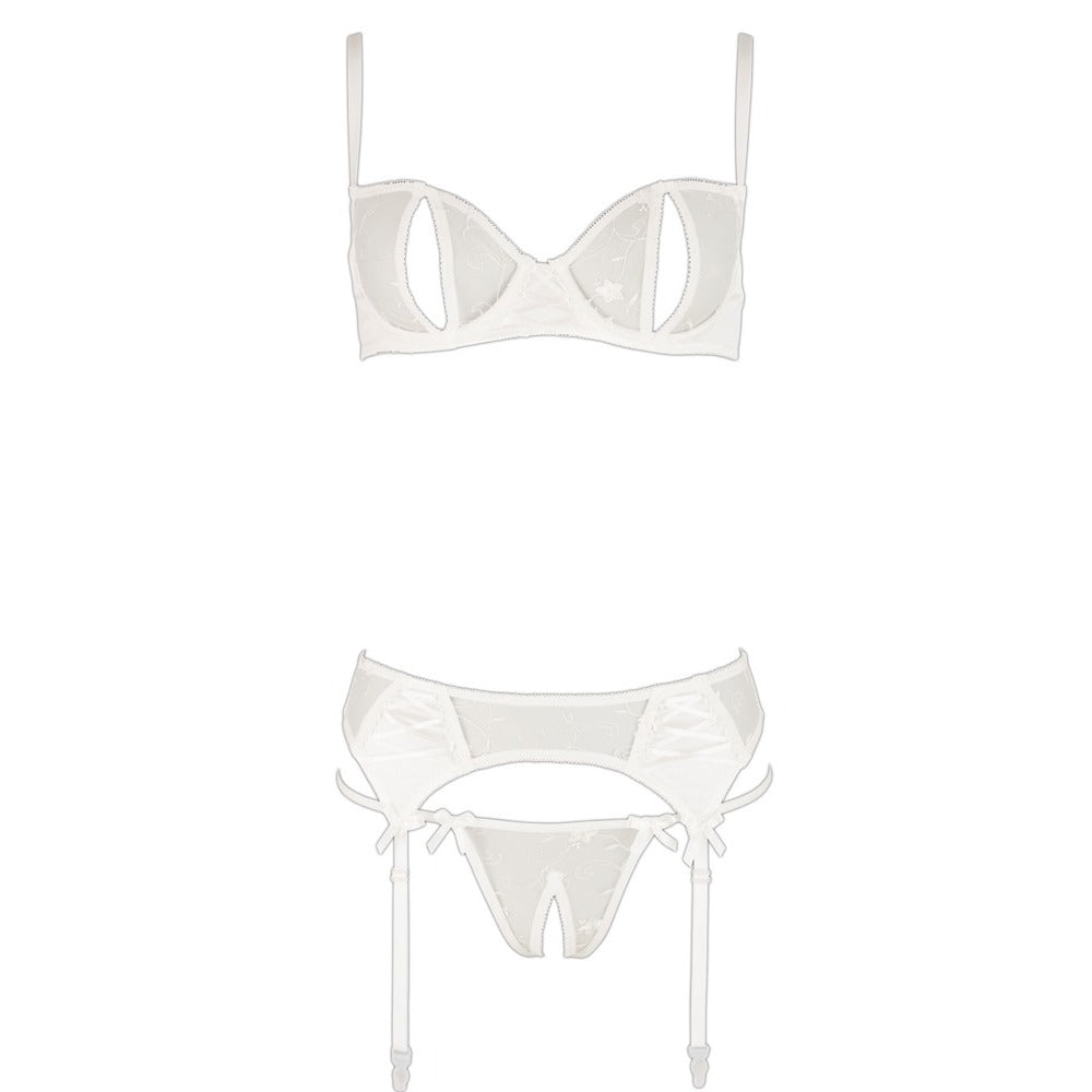 Cottelli Delicate Bra Set White|Back View|"white delicate bra set - back view"