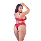 Cottelli Plus Size Red Lace Bra And Briefs|Back View|"plus size red lingerie set - back view"