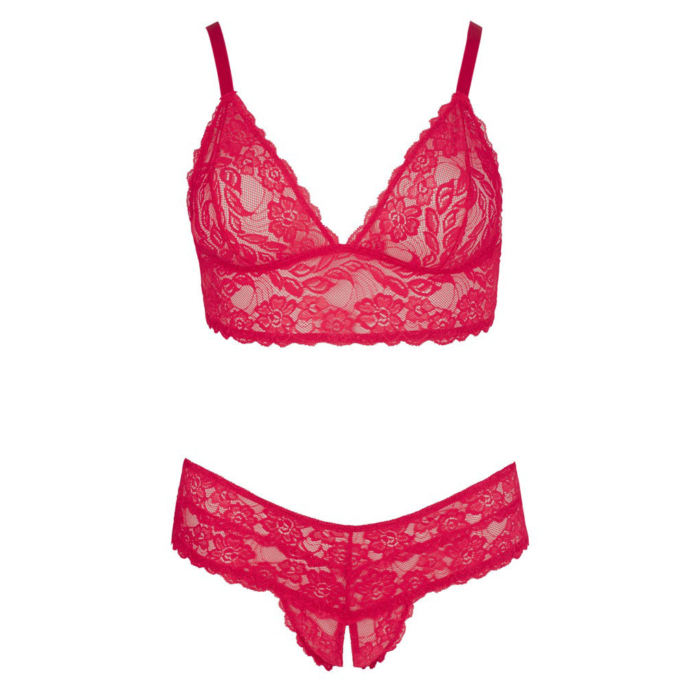 Cottelli Plus Size Red Lace Bra And Briefs|Detail View|"plus size red lingerie set - detail view"
