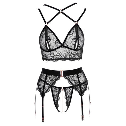 Abierta Fina Lacey Open Suspender Set|Back View|"lace suspender set - back view"