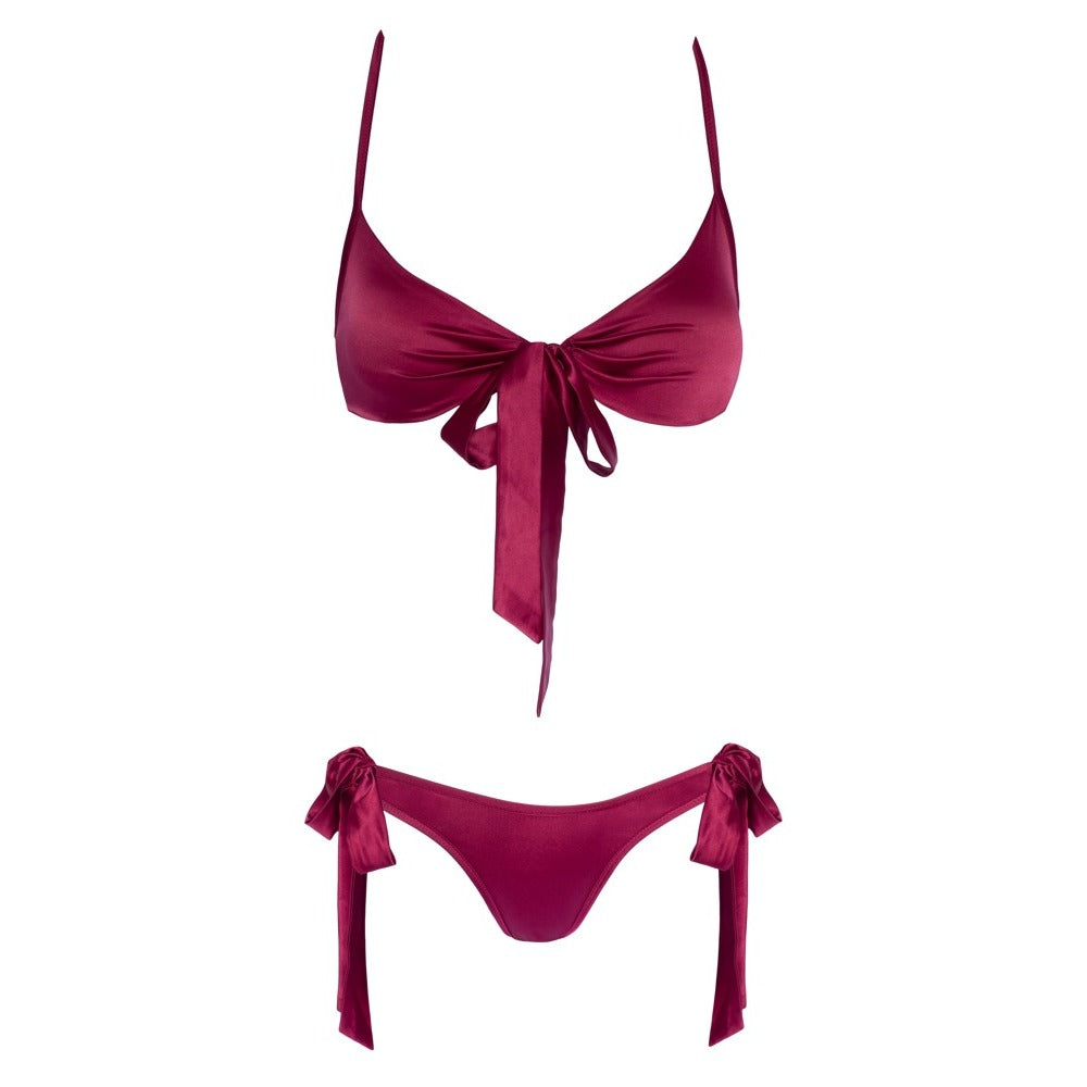 Cottelli Tie Up Bra And Briefs Set Red|Back View|"red tie up lingerie set - back view"
