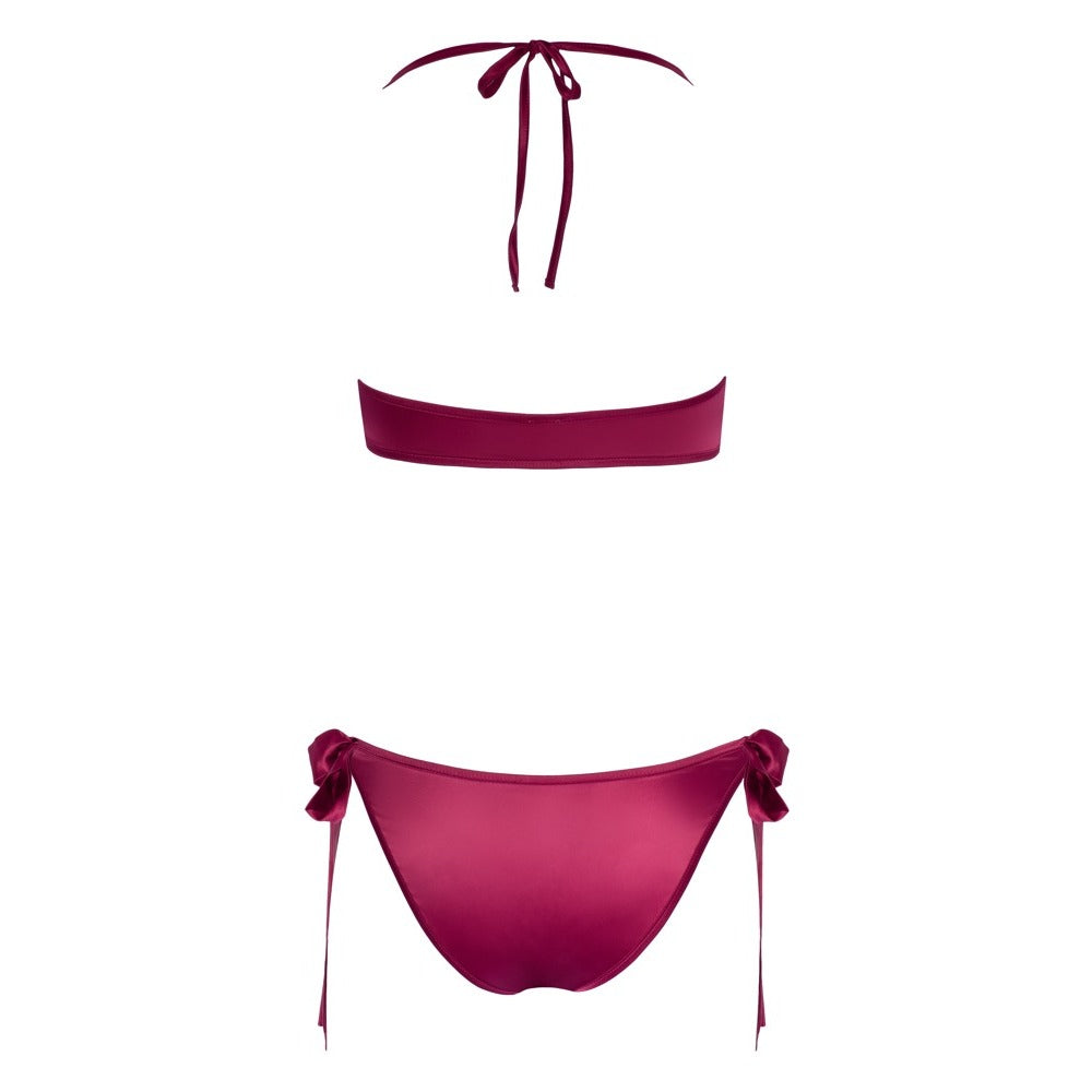 Cottelli Tie Up Bra And Briefs Set Red|Detail View|"red tie up lingerie set - detail view"