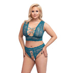 Cottelli Curves Bralette and Crotchless Thong Set|Front View|"plus size bralette thong set - front view"