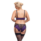 Cottelli Curves Bralette Suspender Set|Back View|"plus size bralette suspender set - back view"