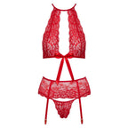 Kissable Halterneck Set Red|Detail View|"red halter lingerie set - detail view"